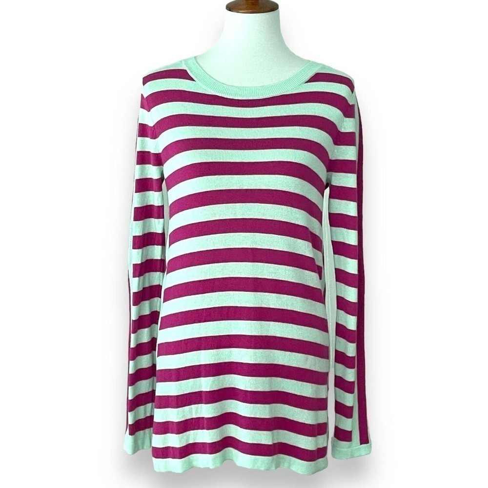 🍀 Soft Surroundings Pink Mint Green Sierra Striped Cashmere Blend Sweater XS